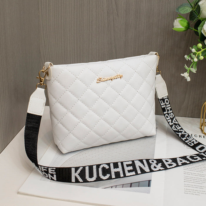Harriet | Small Quilted Crossbody Bag with Wide Lettered Strap