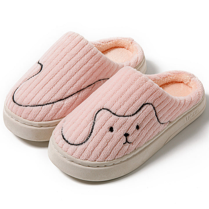 Plush slippers with embroidered puppy face