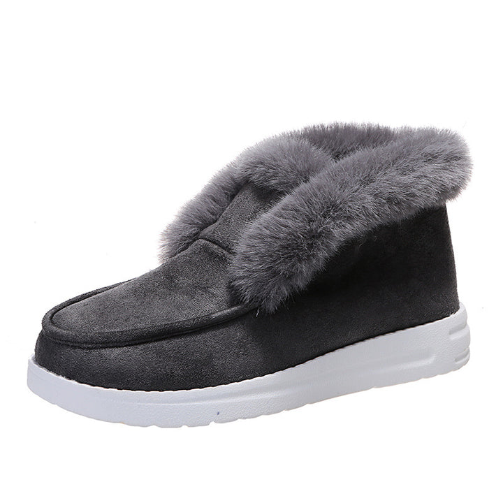Faux suede ankle boots with fur collar