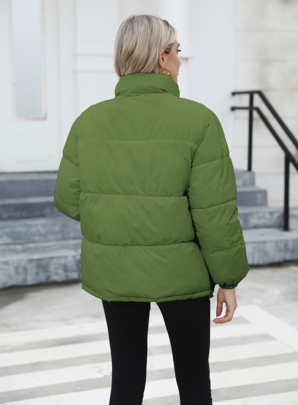 Woman wearing a padded puffer jacket
