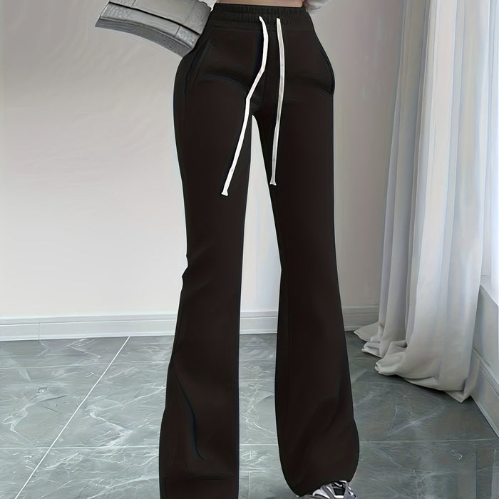 Women's High-Waist Flared Lounge Trousers Drawstring