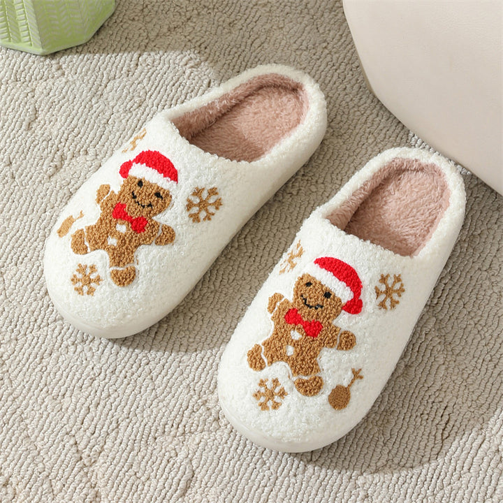 Fluffy gingerbread man Christmas slippers