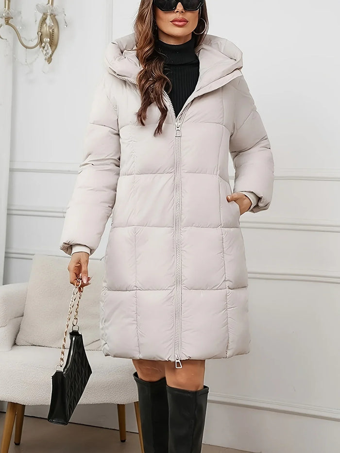 Women's Quilted Hooded Long Puffer Coat with Pockets