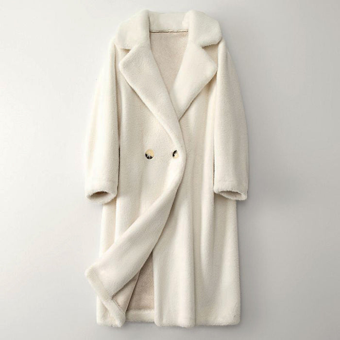 Women's Long Teddy Coat Double-Breasted Shawl Collar