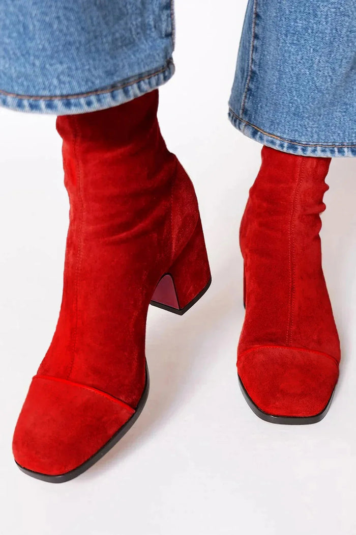 Women's Stretch Ankle Boots Block Heel Square Toe