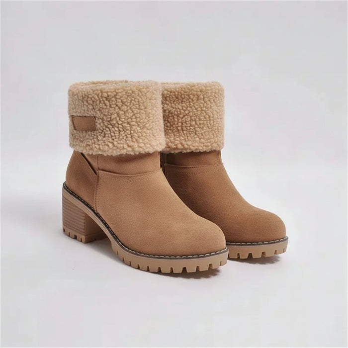 Women's Shearling Cuffed Ankle Boots with Block Heel