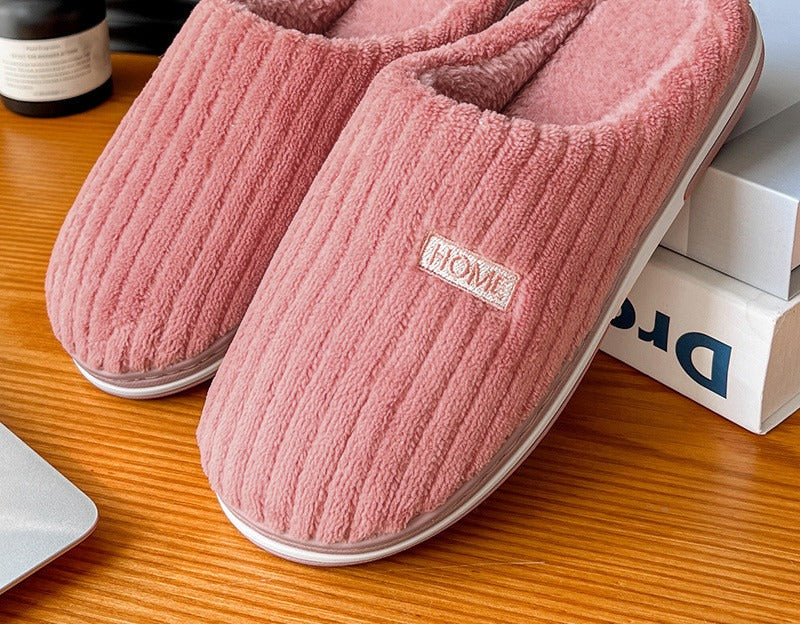 Ribbed plush closed-toe slippers