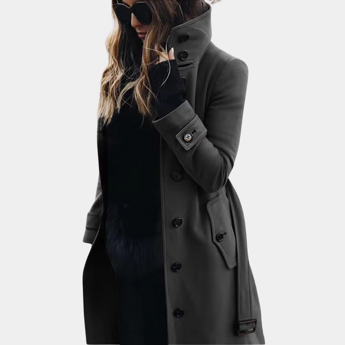Women's Belted Trench Coat Double-Breasted High Collar