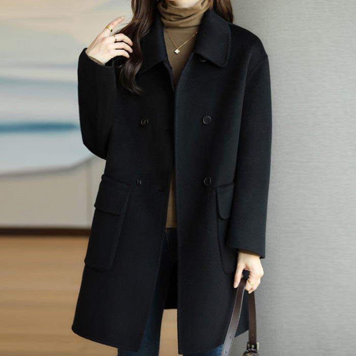 Women's Double-Breasted Tailored Coat with Notch Collar