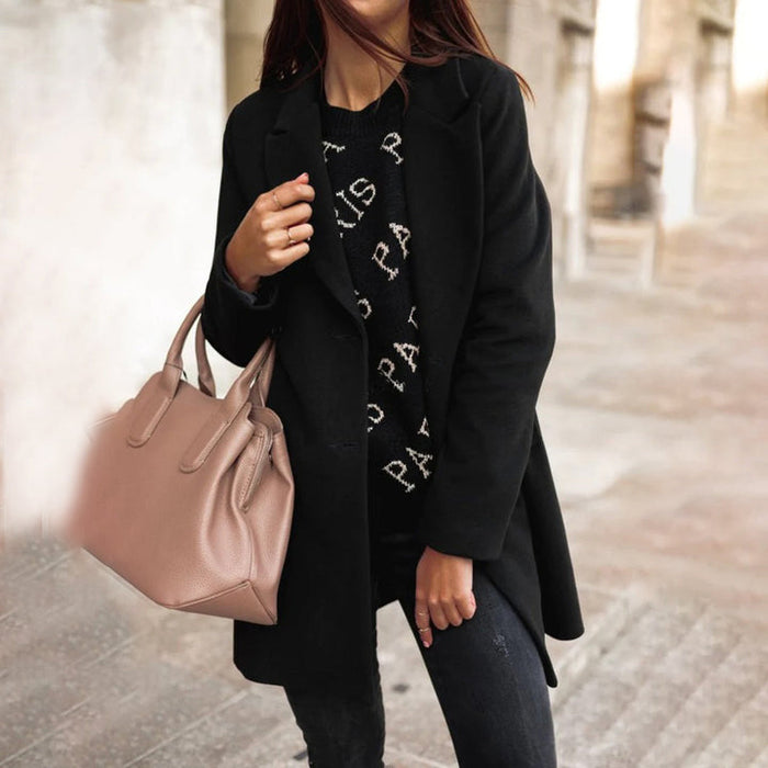 Women's Notched-Collar Midi Coat with Button Front