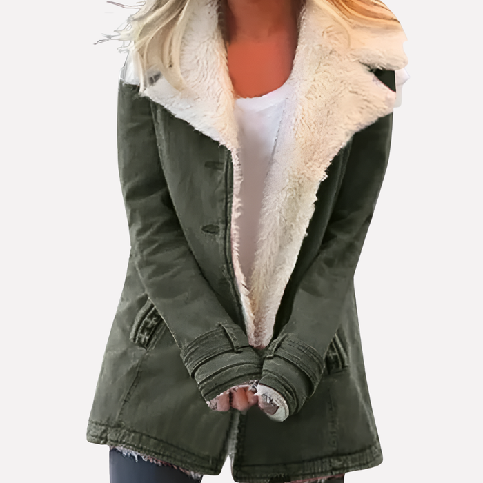 Women's Sherpa Collar Winter Jacket with Zip Closure