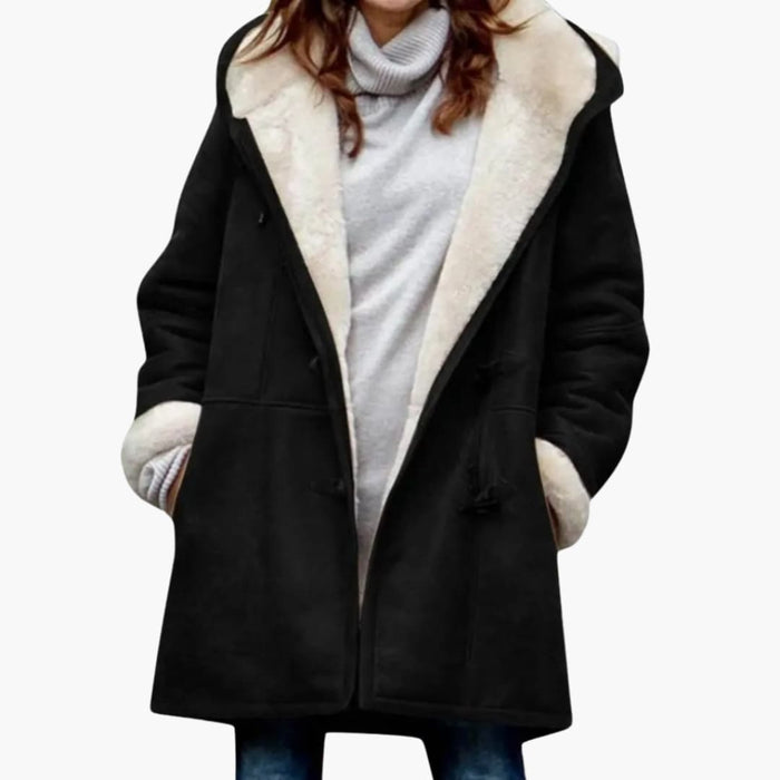 Women's Hooded Toggle Coat with Sherpa Lining