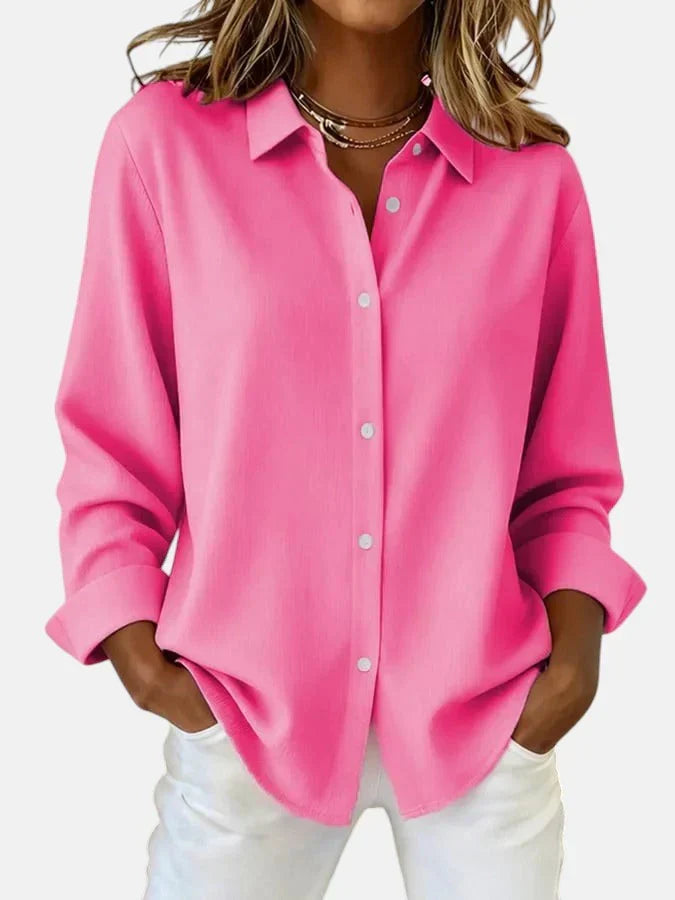 Women's Button-Up Collar Blouse with Long Sleeves