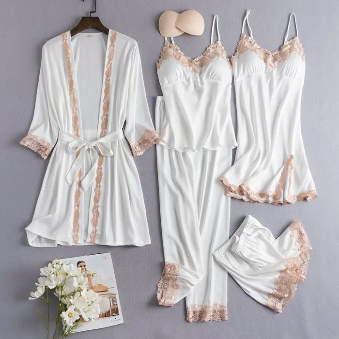 Women's Lace-Trim Satin Sleepwear Set with Robe and Cami