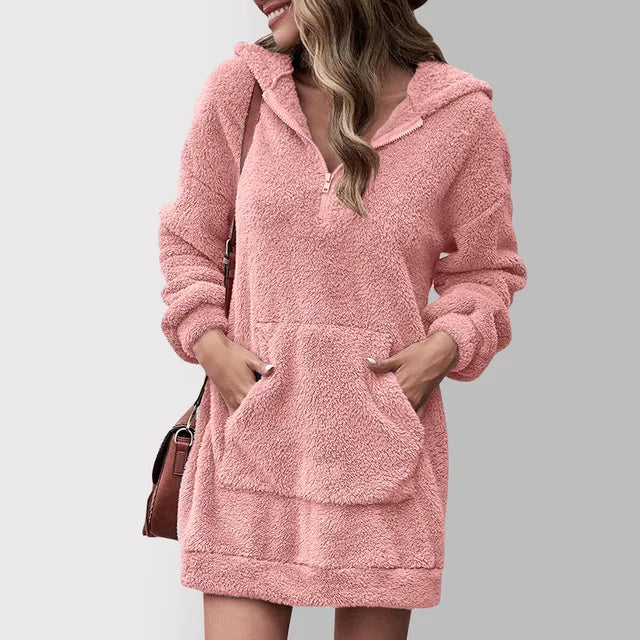 Women's Hooded Oversized Jumper Dress with Front Pocket