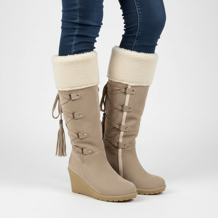 Women's Wedge Heel Knee-High Boots with Plush Lining