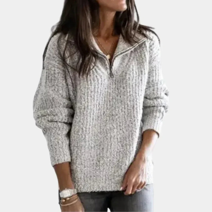 Women's Half-Zip Ribbed Jumper with Collar Detail