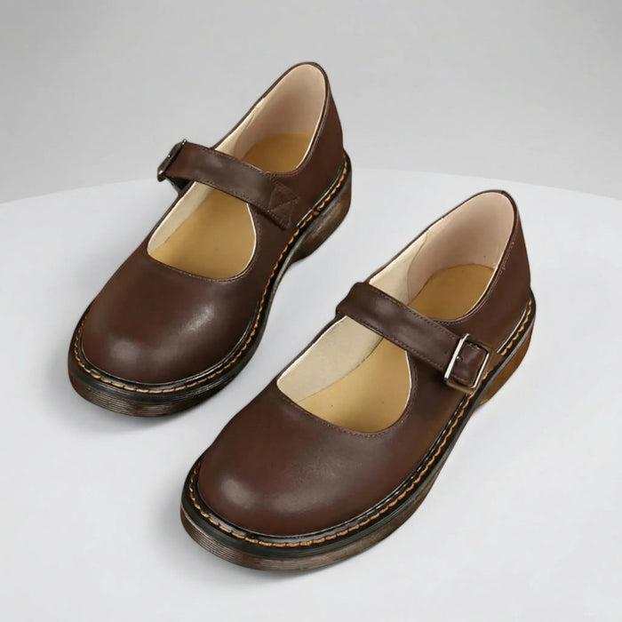 Women's Mary Jane Flats with Buckle Strap Rounded Toe