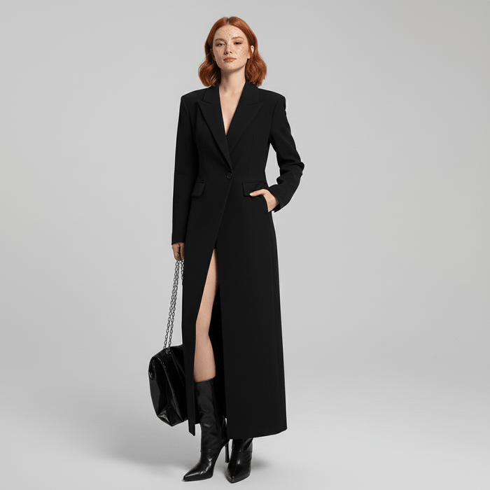 Women's Longline Tailored Coat Single-Button Closure