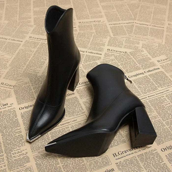 Women's Pointed Toe Chelsea Boots with Block Heel