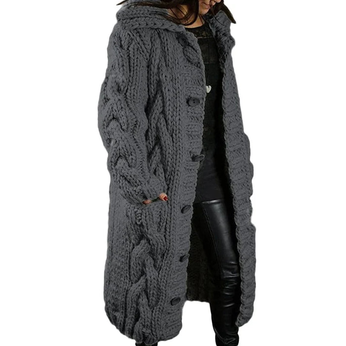 Women's Cable-Knit Longline Cardigan with Button Front