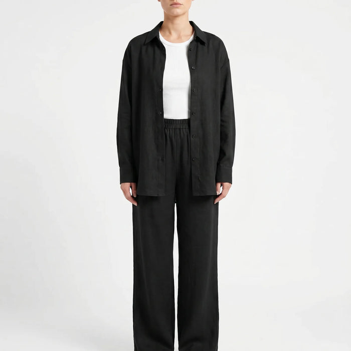 Women's Loose-Fit Button-Front Shirt and Wide-Leg Trousers Set
