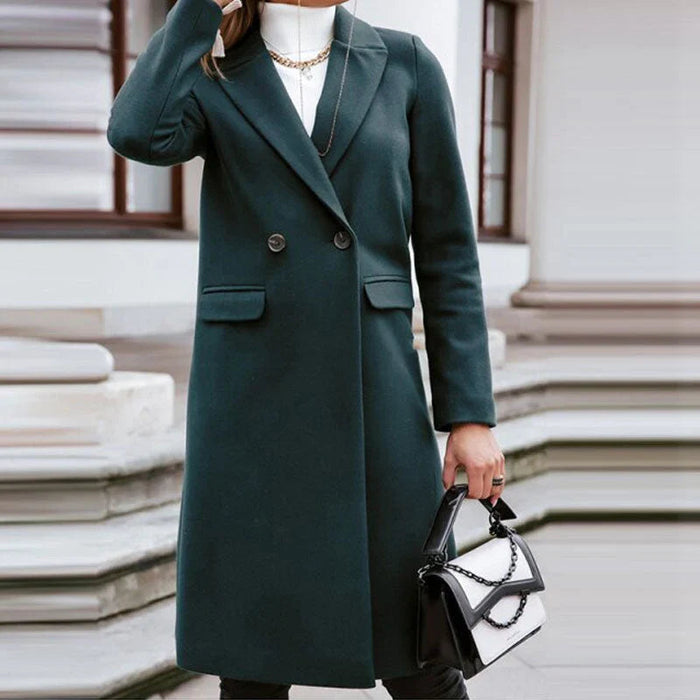 Women's Double-Breasted Longline Blazer with Notch Lapels