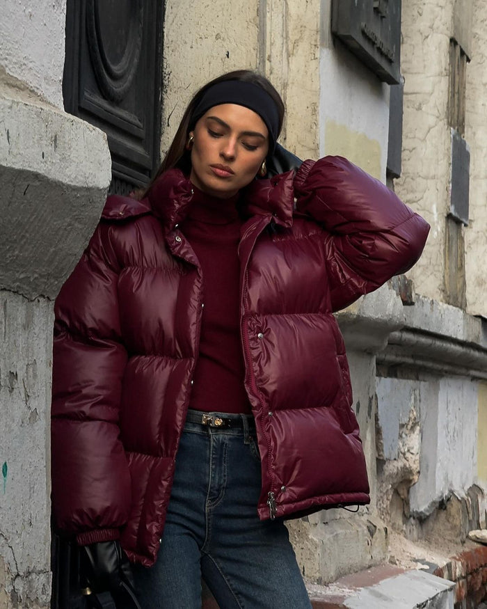 Women's Quilted Puffer Jacket with High Collar