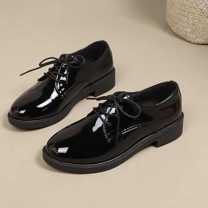 Women's Patent Lace-Up Shoes Low Heel for Casual Work