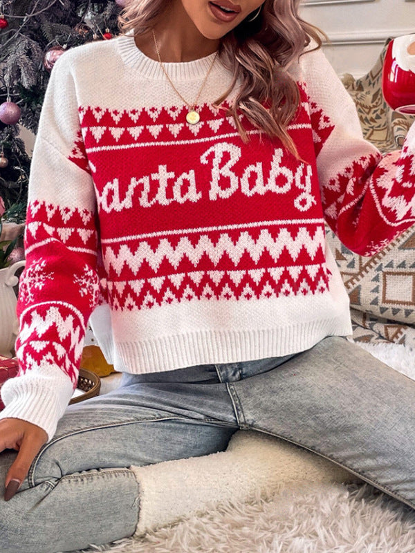 Women's Santa Baby Christmas Jumper Red White Festive