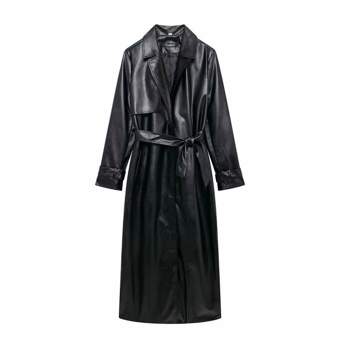 Women's Belted Trench Coat with Notched Lapels