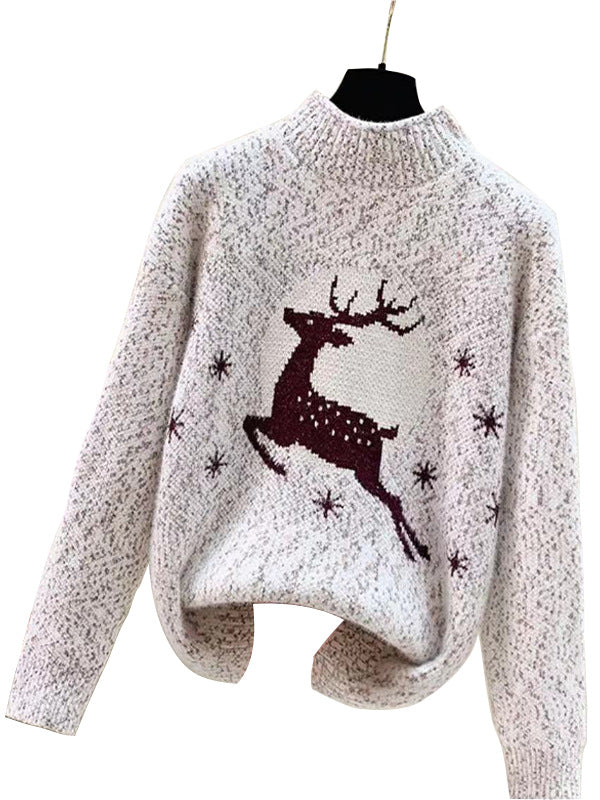 Women's Festive Reindeer High-Neck Jumper for Christmas