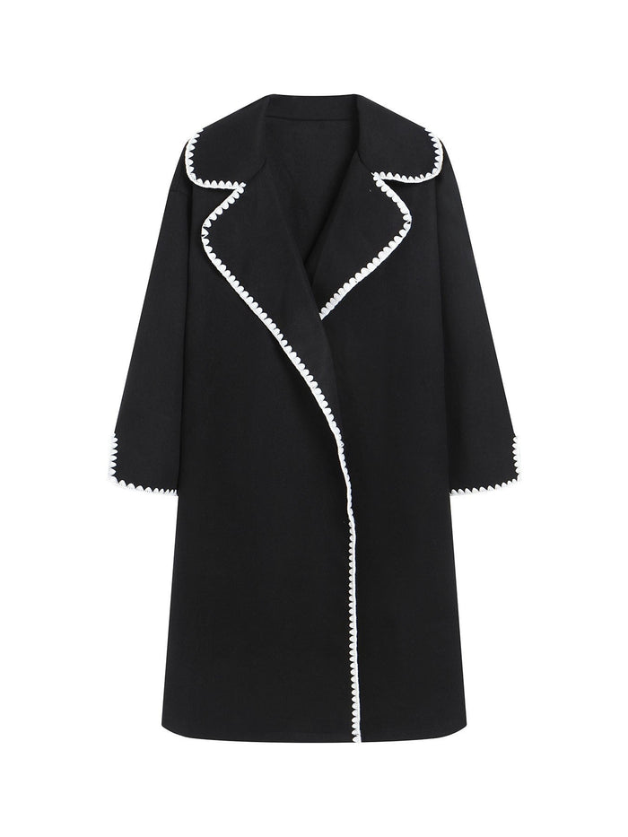 Women's Longline Coat with Contrast Trim Detail