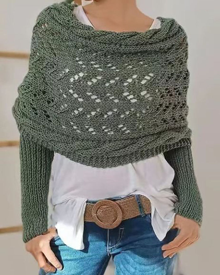 Women's Hollow Knit Shawl Jumper with Long Sleeves
