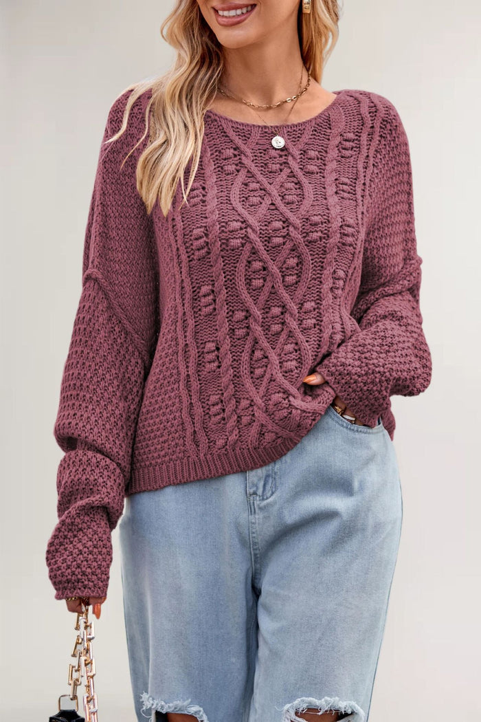 Women's Cable Knit Jumper with Crew Neck Long Sleeve