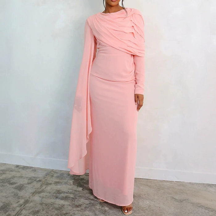 Women's Draped Maxi Dress with Long Sleeves