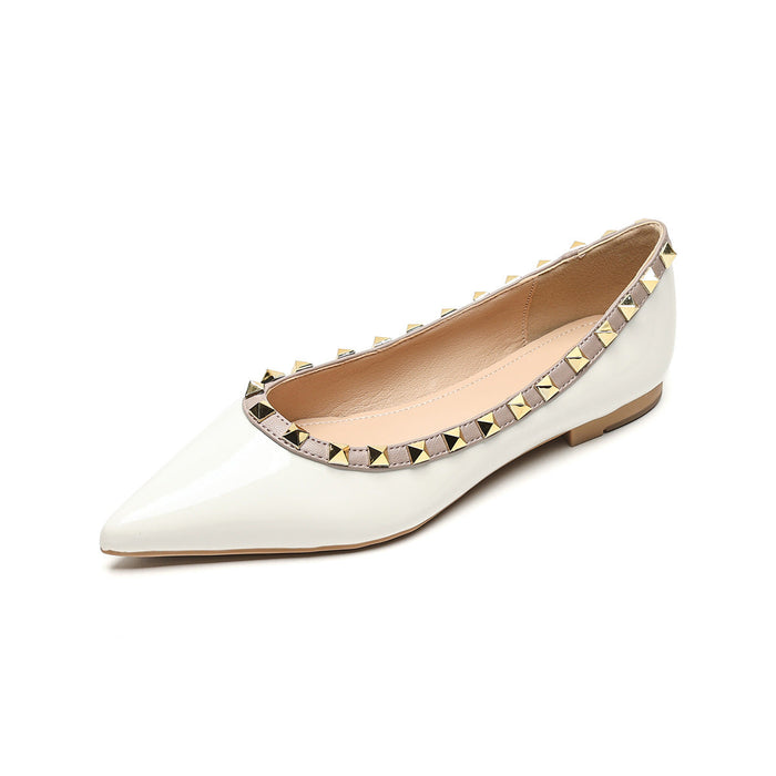 Women's Pointed Toe Studded Ballet Flats with Pyramid Details