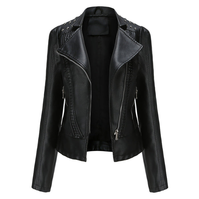 Women's Studded Biker Jacket with Asymmetric Zip
