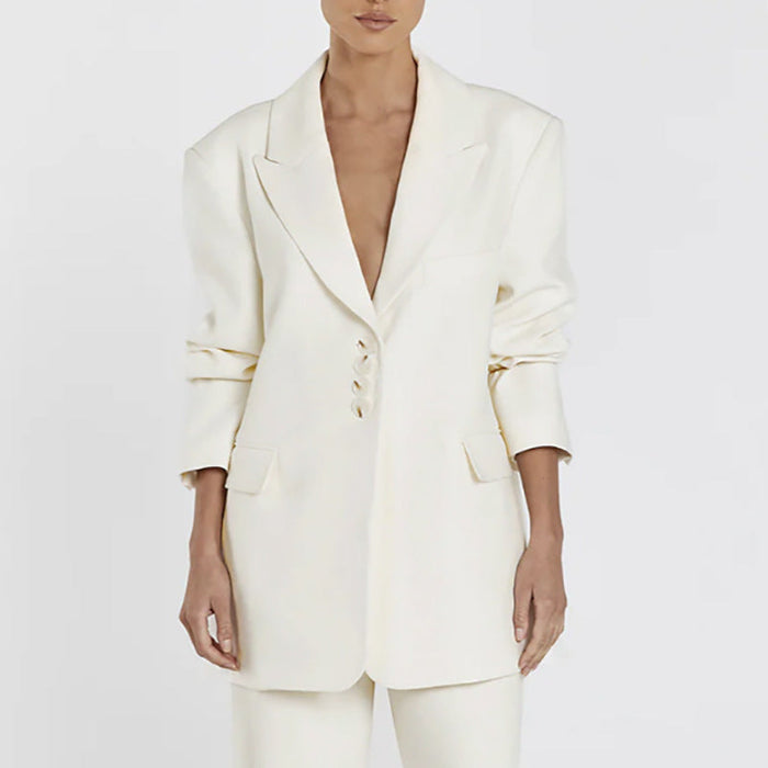 Women's Oversized Blazer with Notched Lapel and Button
