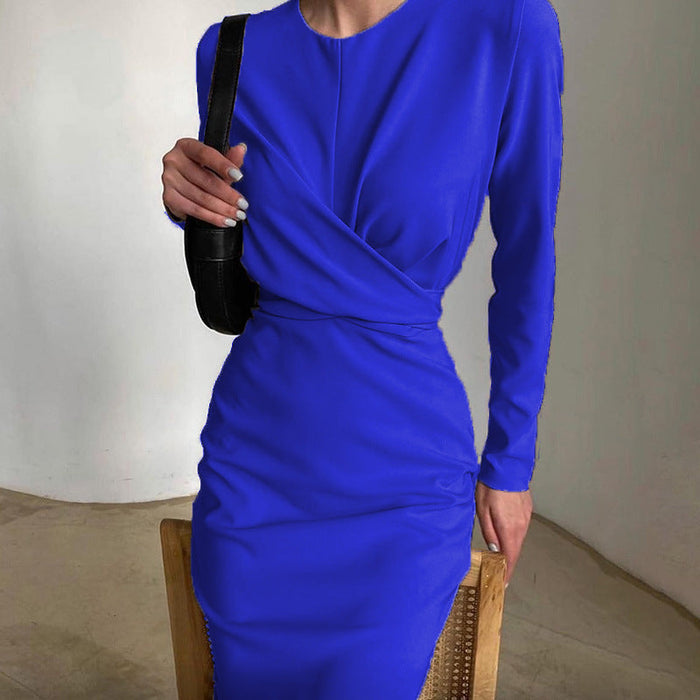 Women's Wrap Bodycon Dress Long Sleeve Round Neck