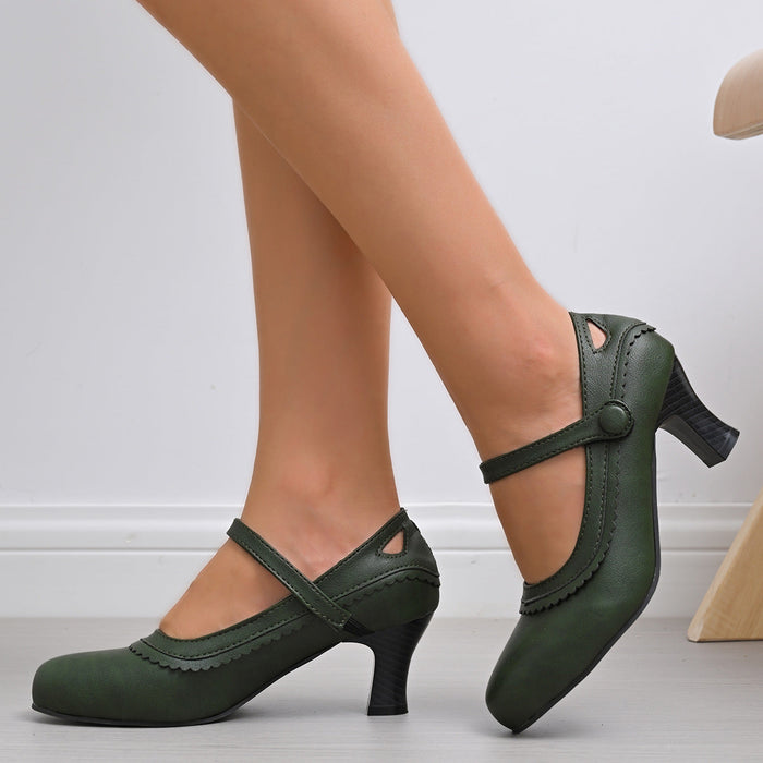 Women's Mary Jane Court Shoes with Scalloped Strap Detail