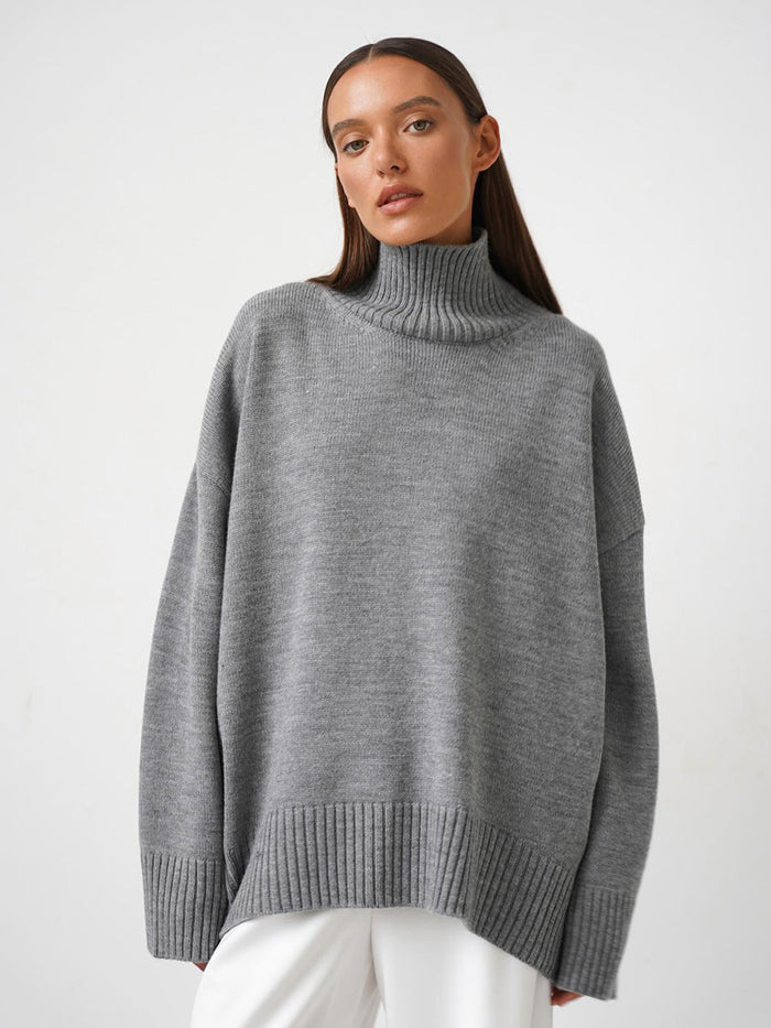 Women's Oversized Turtleneck Jumper with Ribbed Trim