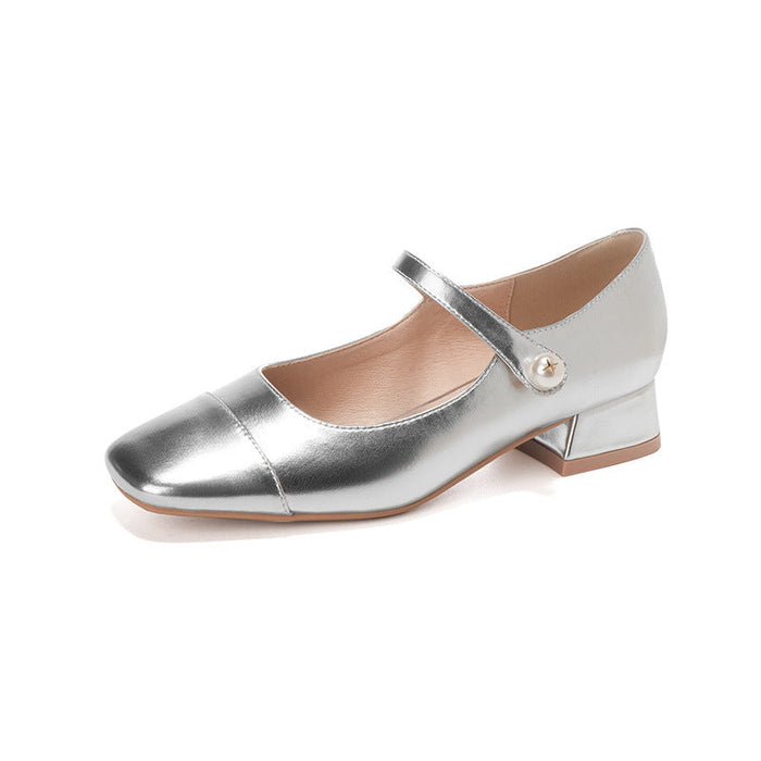 Women's Metallic Mary Jane Shoes with Ankle Strap