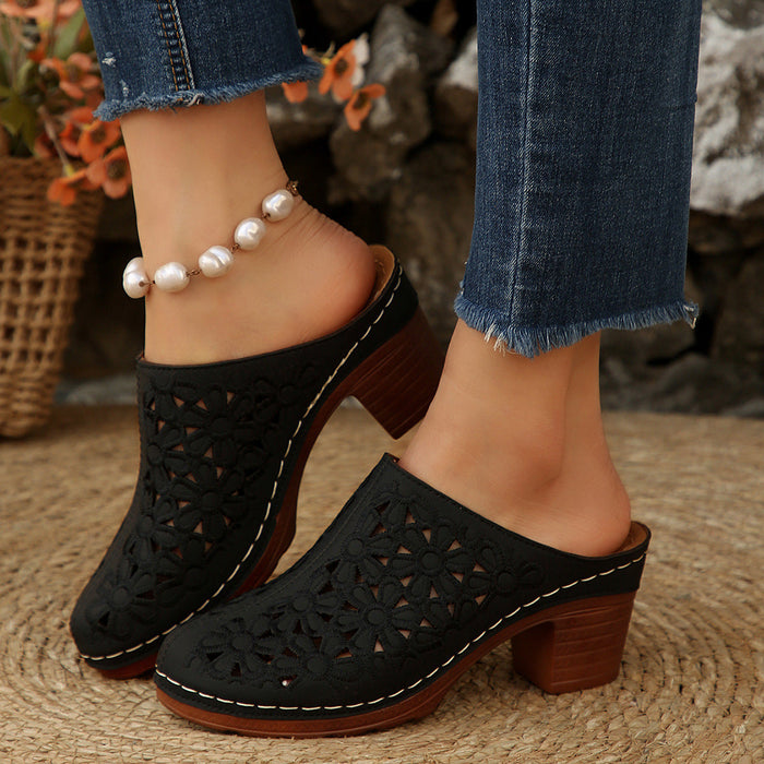 Women's Laser-Cut Heeled Clogs with Open Back