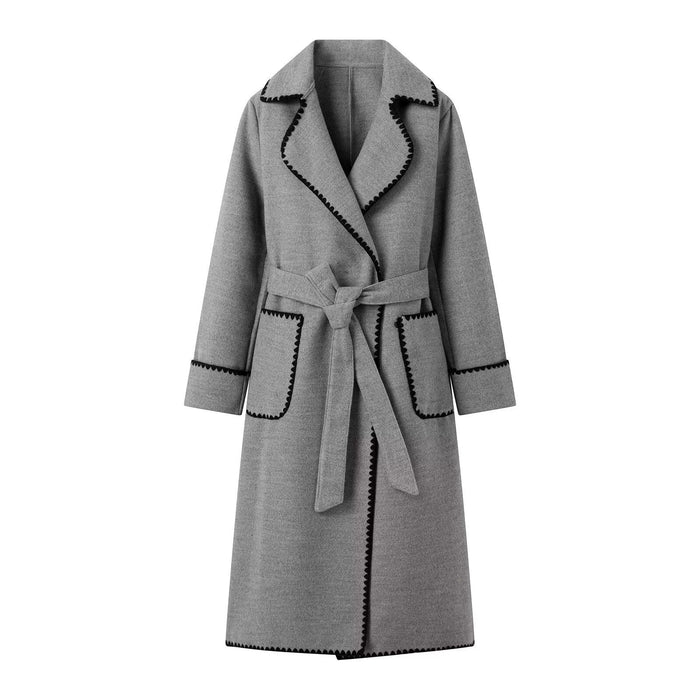 Women's Belted Longline Coat with Contrast Edge Detail