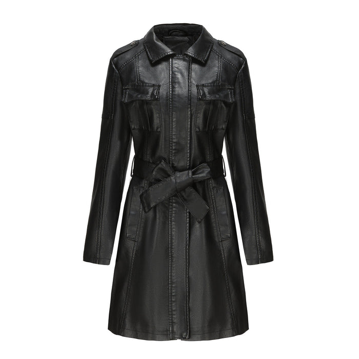 Women's Belted Shirt Jacket with Patch Pockets
