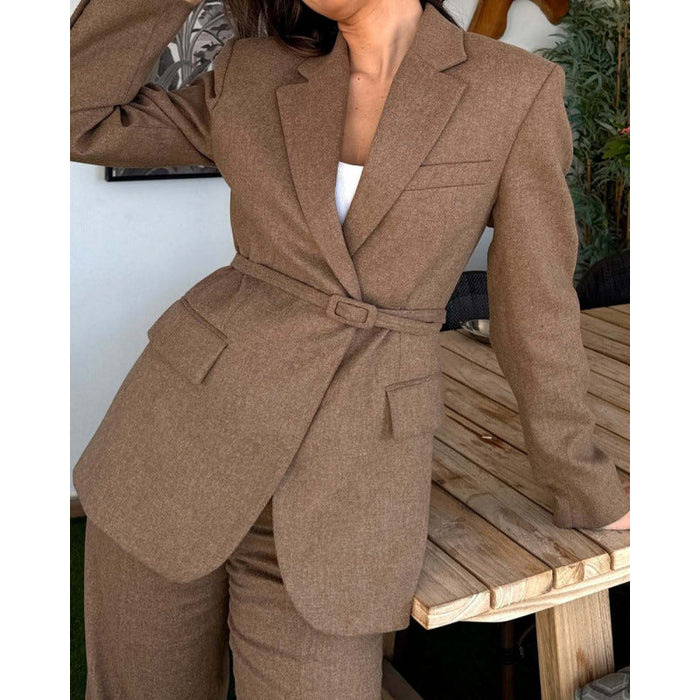 Women's Belted Blazer Tailored Fit with Notch Lapels