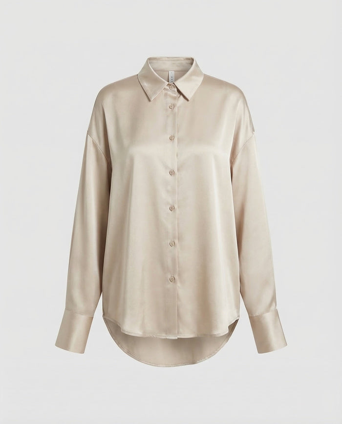 Women's Satin Shirt Blouse with Collar and Button Front