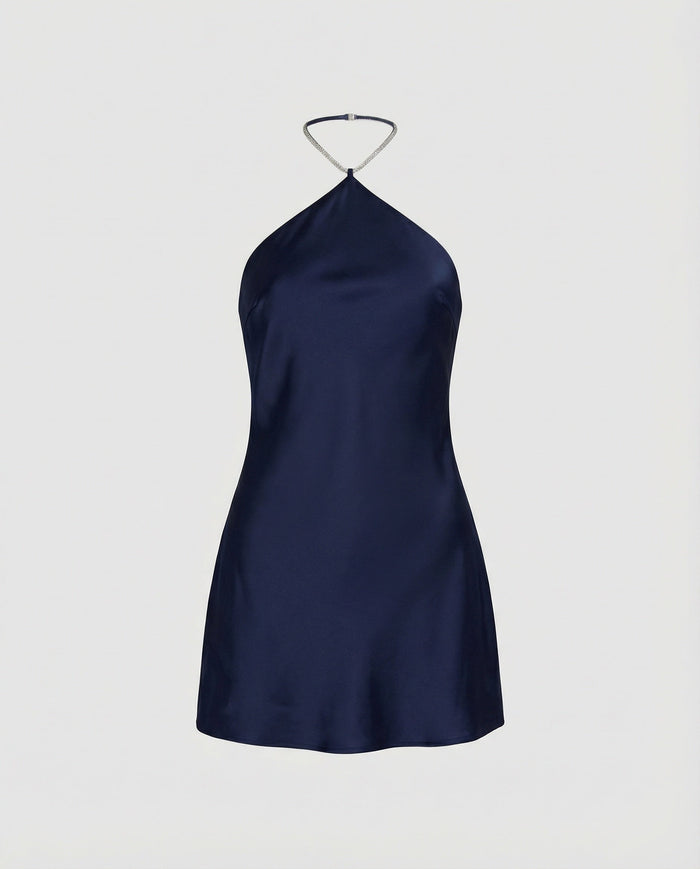 Women's Halter Neck Mini Dress with Chain Detail