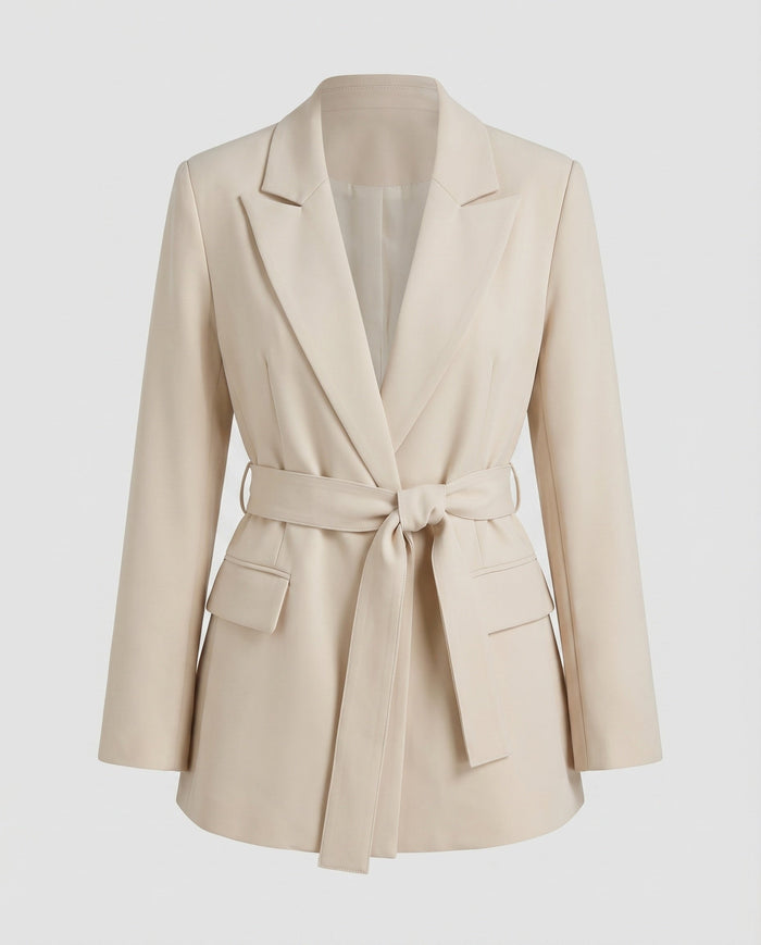 Women's Belted Blazer with Notch Lapels and Patch Pockets